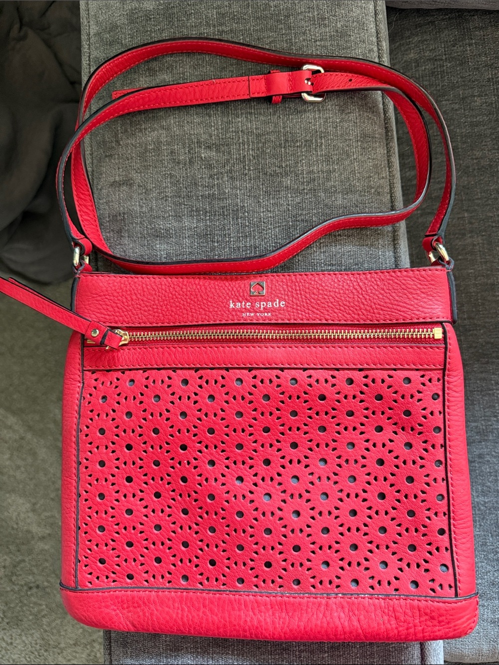 kate spade Red Perforated Leather Crossbody with Gold Hardware